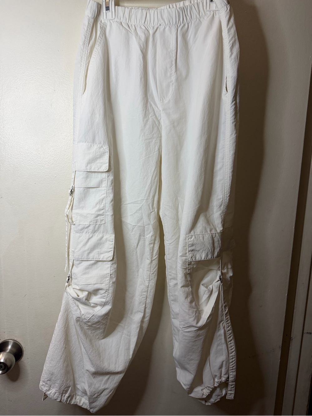 ZARA White Cargo Parachute Pants Joggers Drawstring Y2K XS